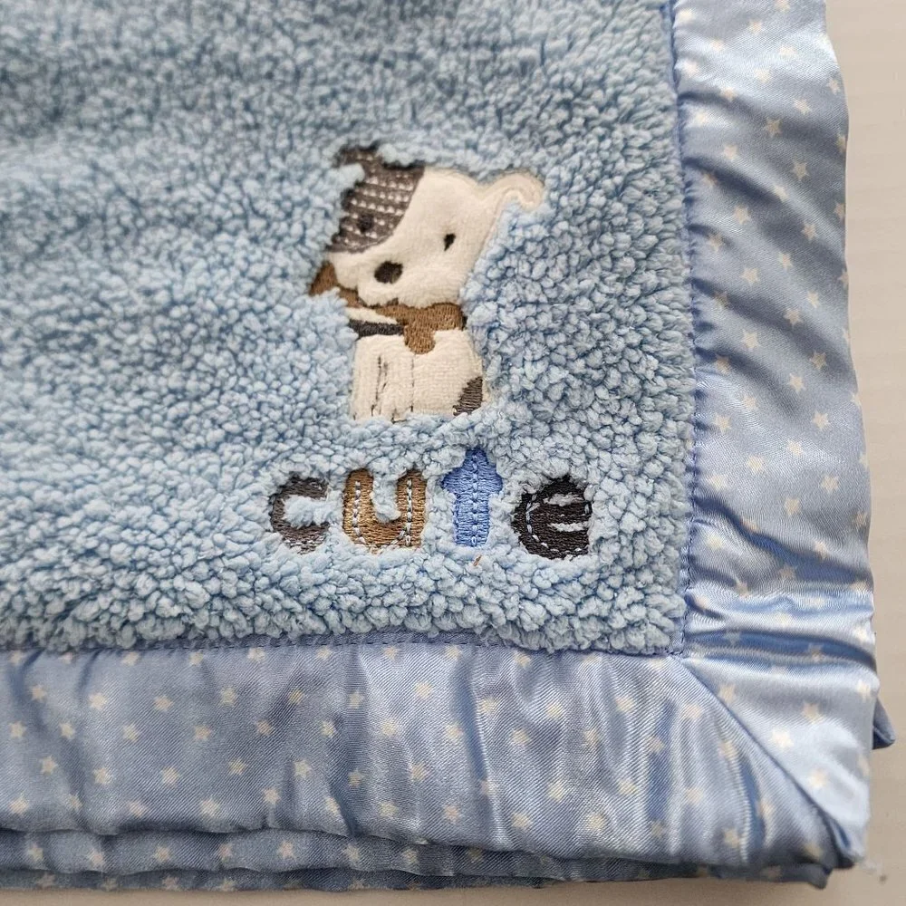 Child of Mine by Carter's Cute puppy dog baby Boy blanket Polka dot satin trim
